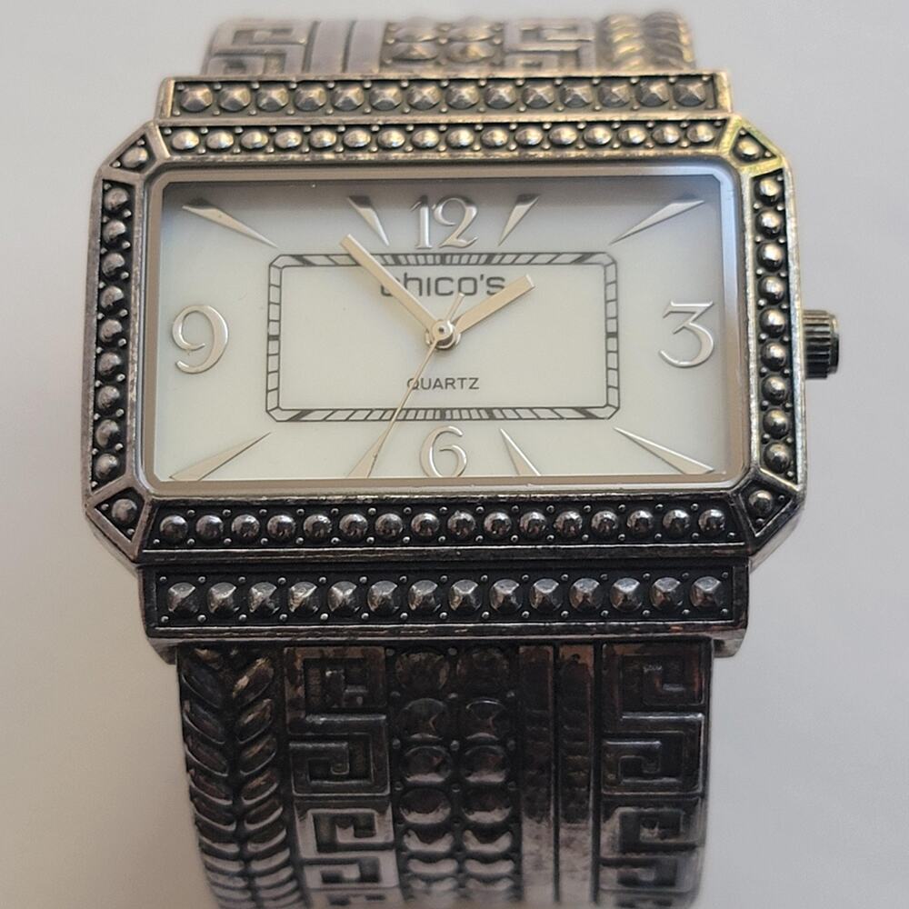 Chico's Womens Watch White Dial Silver Case Silver Bangle Bracelet Quartz